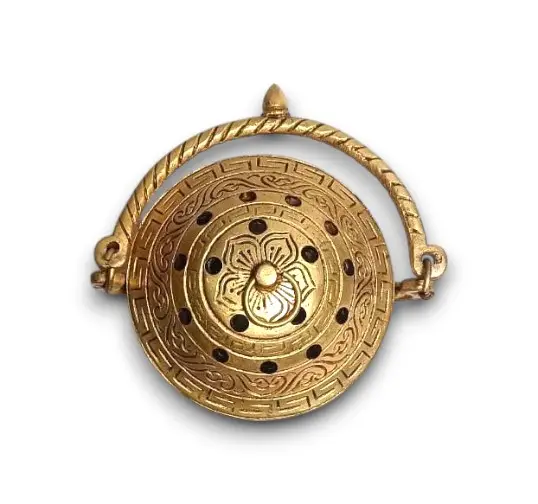 Handcrafted Brass Dhoop Dani with Handle for Pooja and Incense Burning