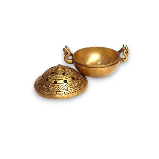 Handcrafted Brass Dhoop Dani with Handle for Pooja and Incense Burning