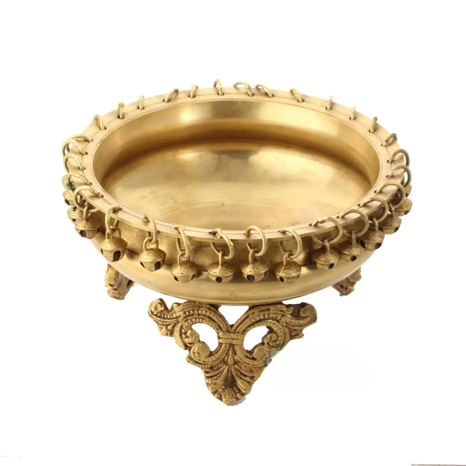 Handcrafted 5-Inch Brass Ghungroo Urli Bowl for Floating Flowers and Home Decor- plain image