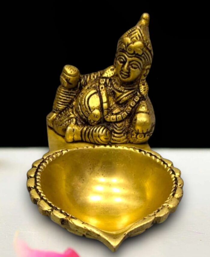 Pure Brass Kubera Statue with Deepam for Pooja and Prosperity