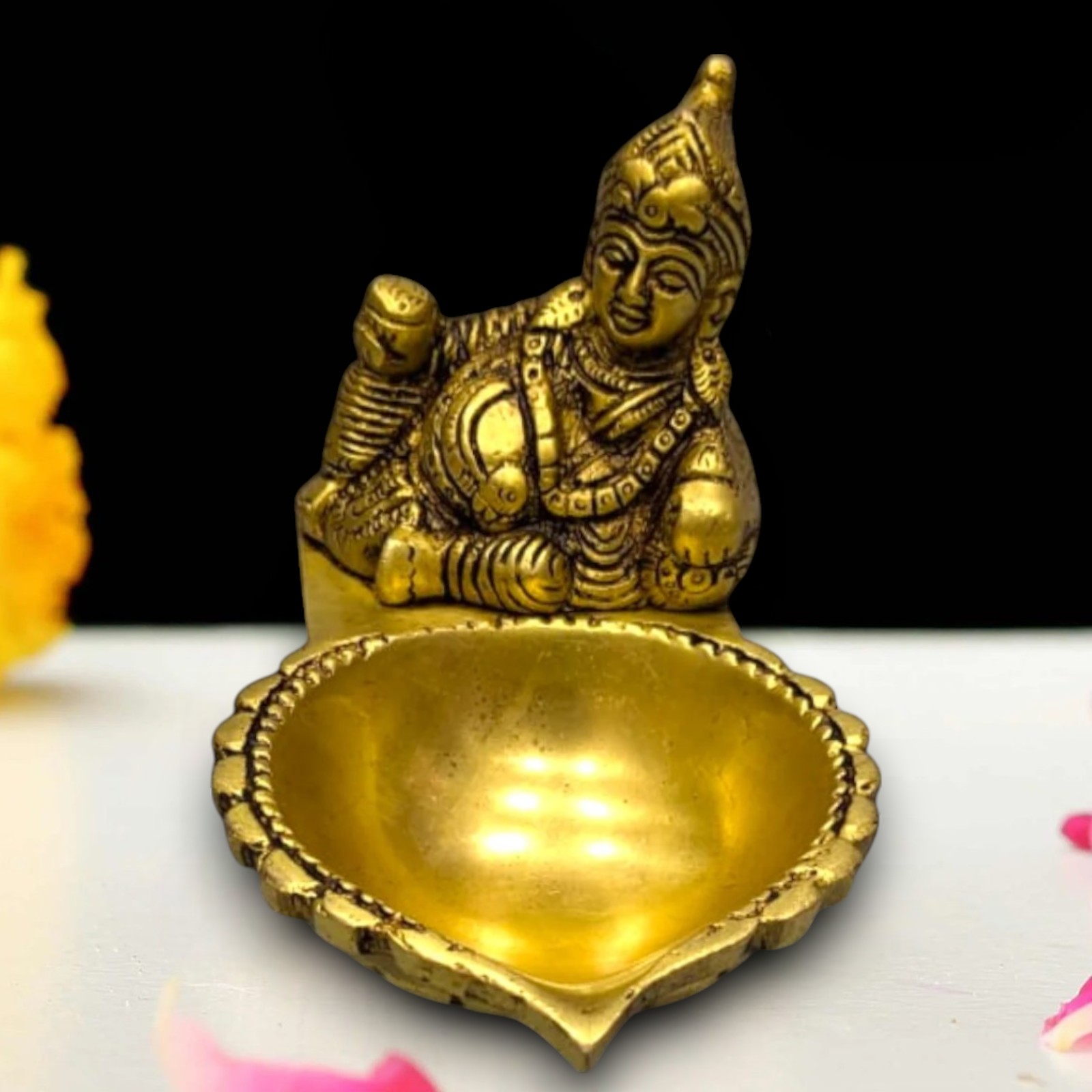Pure Brass Kubera Statue with Deepam for Pooja and Prosperity