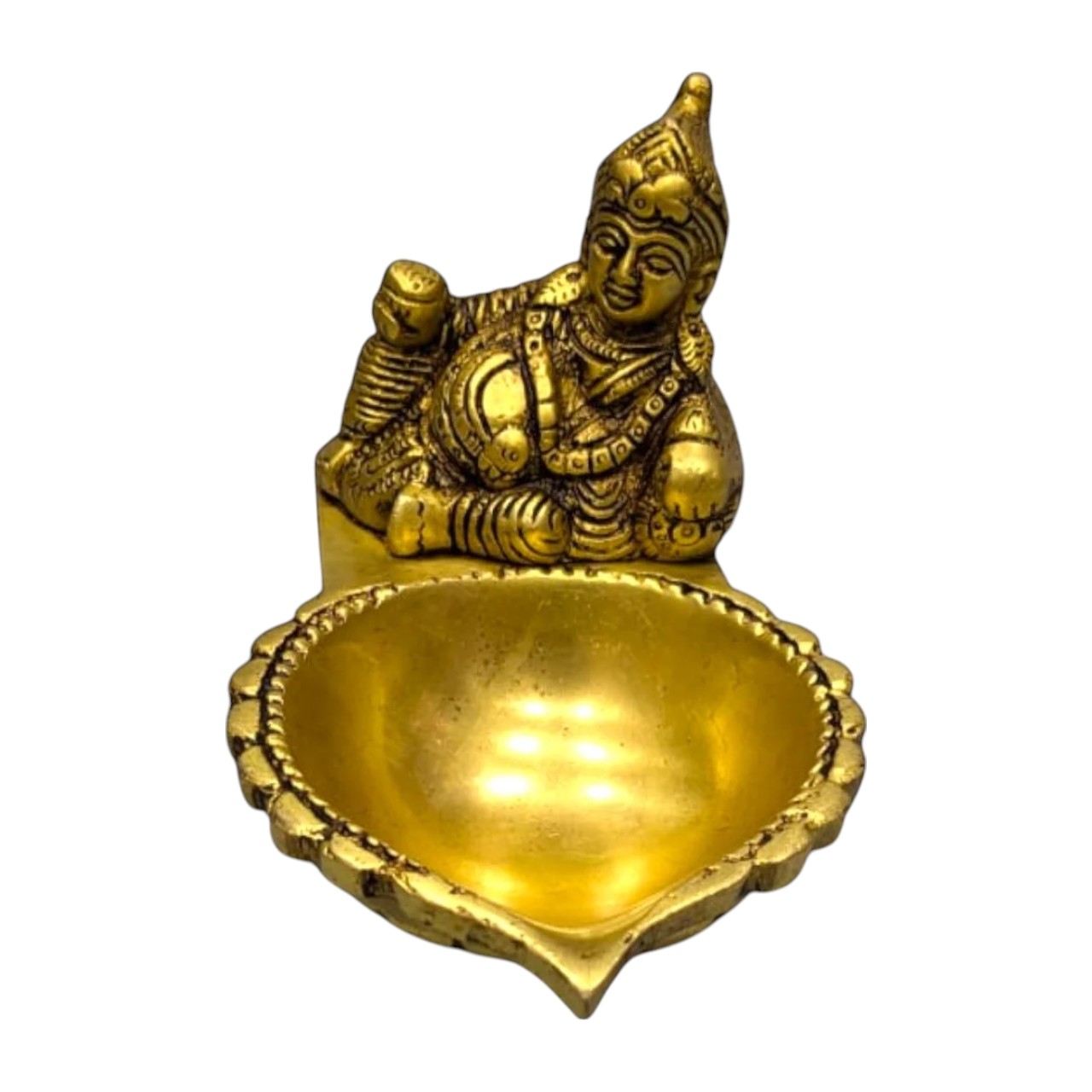 Pure Brass Kubera Statue with Deepam for Pooja and Prosperity