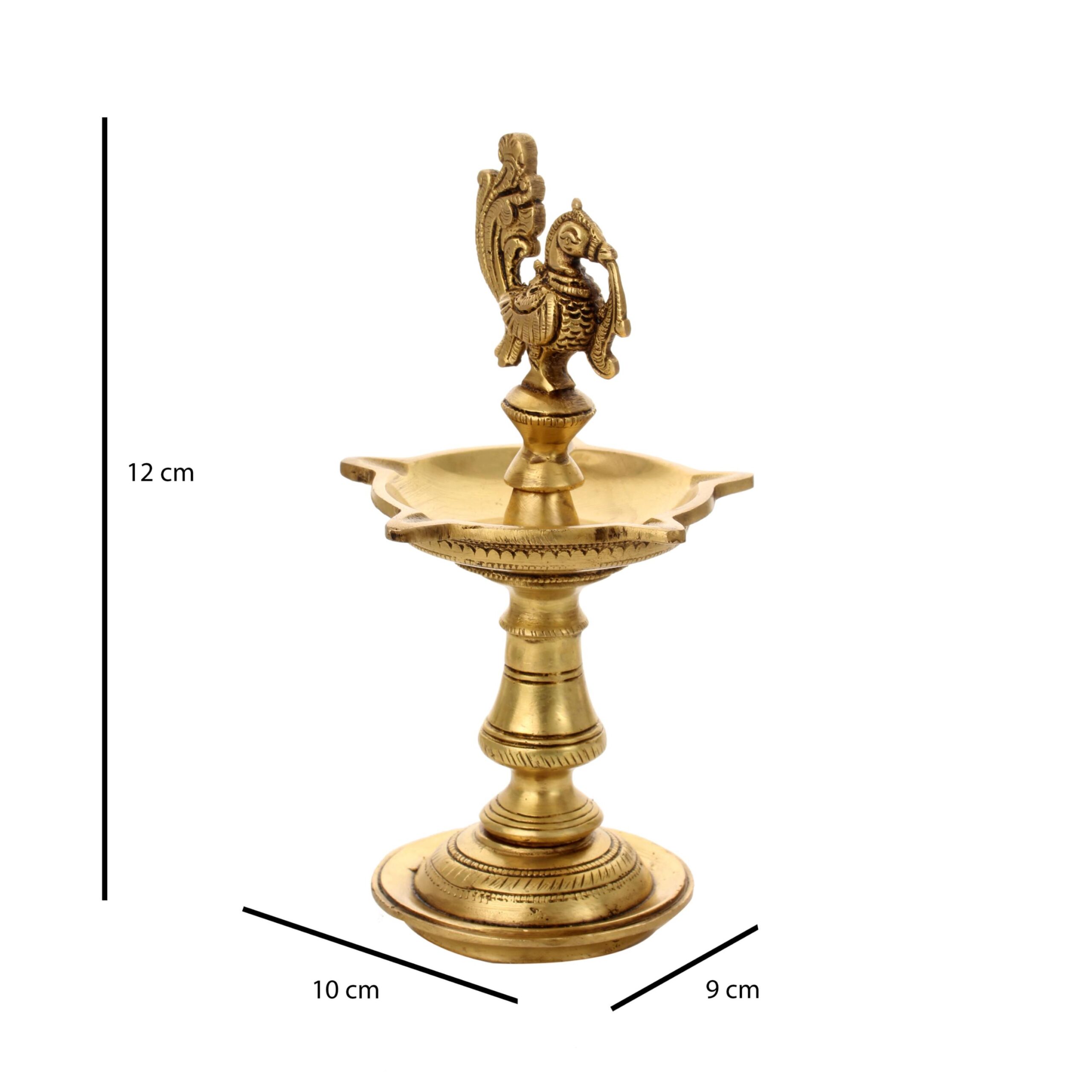 Brass Bird Lamp 8 Inch with 5 Face Diya for Pooja and Festivals