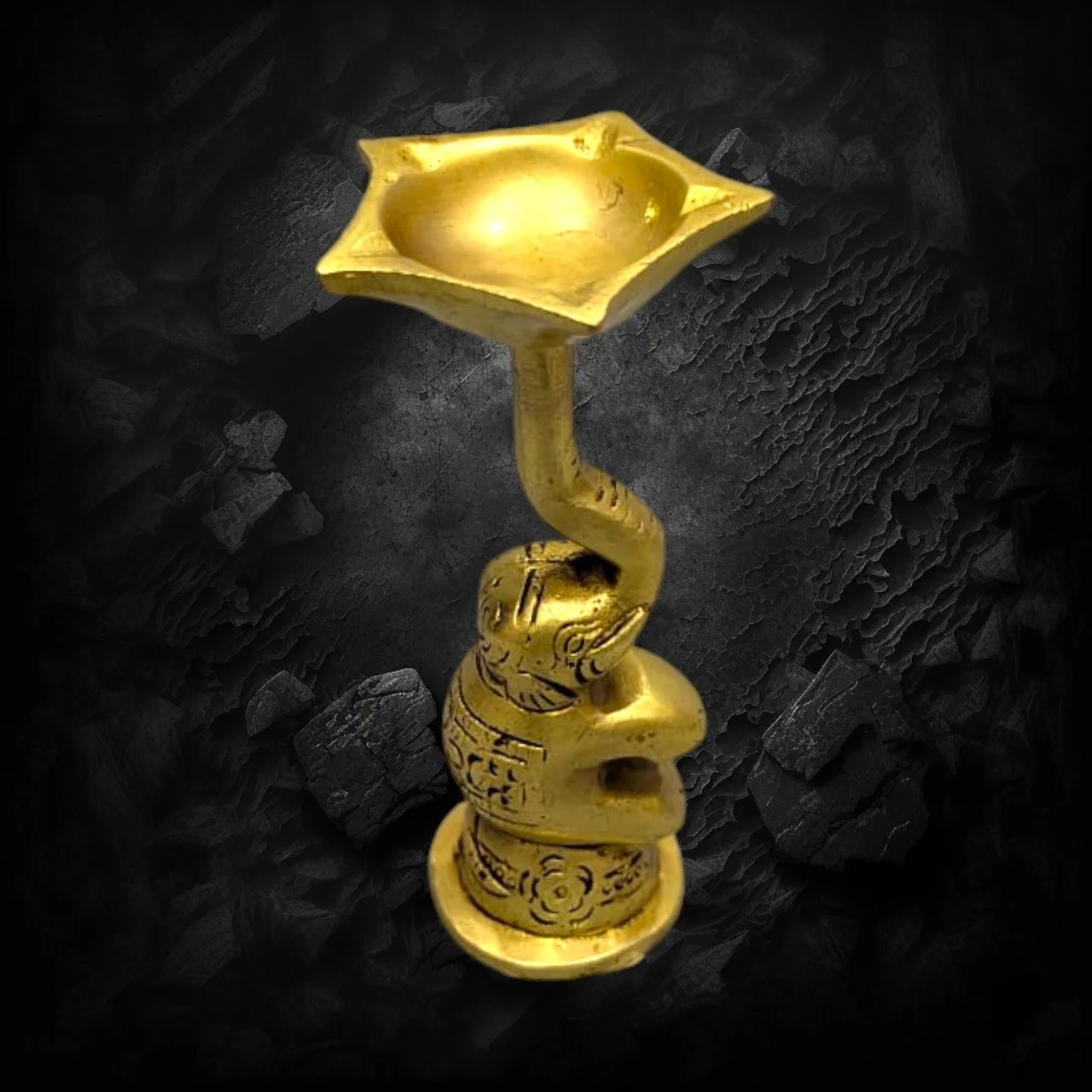 Handcrafted brass elephant five face diya for home decor and return gifts