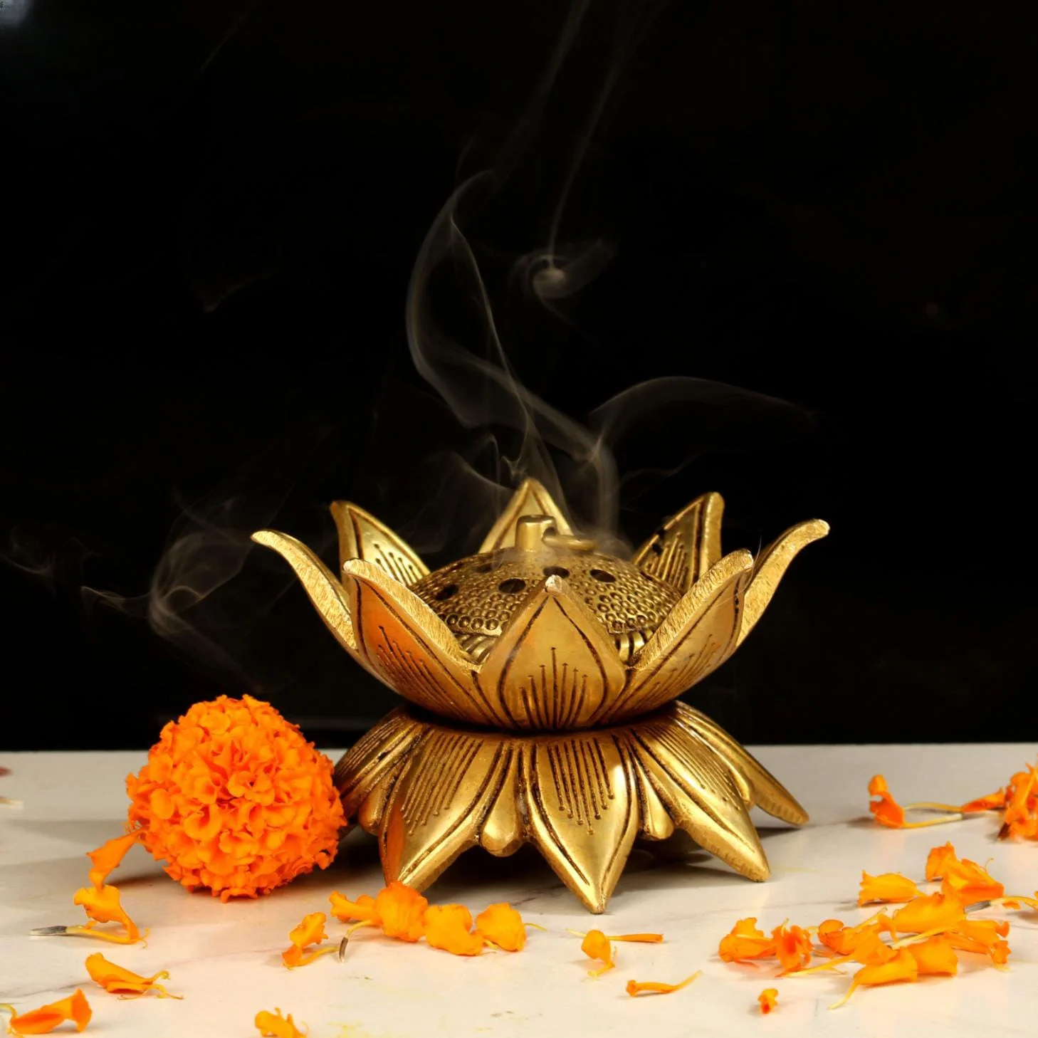 Brass Kamal Dhoop Dani incense holder for pooja use