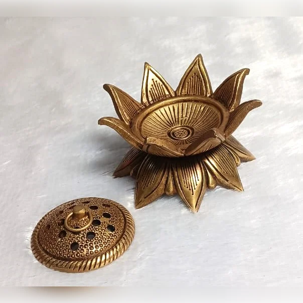 Brass Lotus Dhoop Dani – Kamal Design Incense Burner for Pooja - Image 2