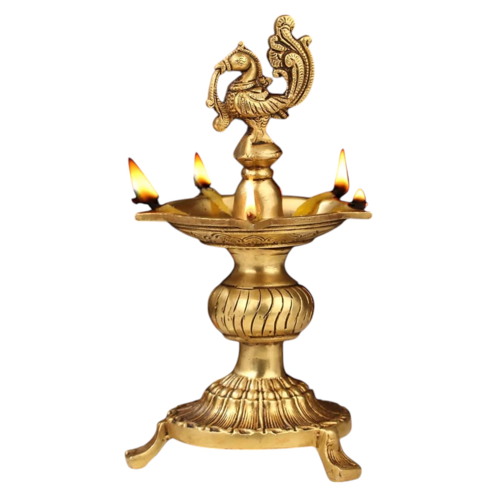Brass Peacock Deep 9.5 Inch with Base for Traditional Pooja