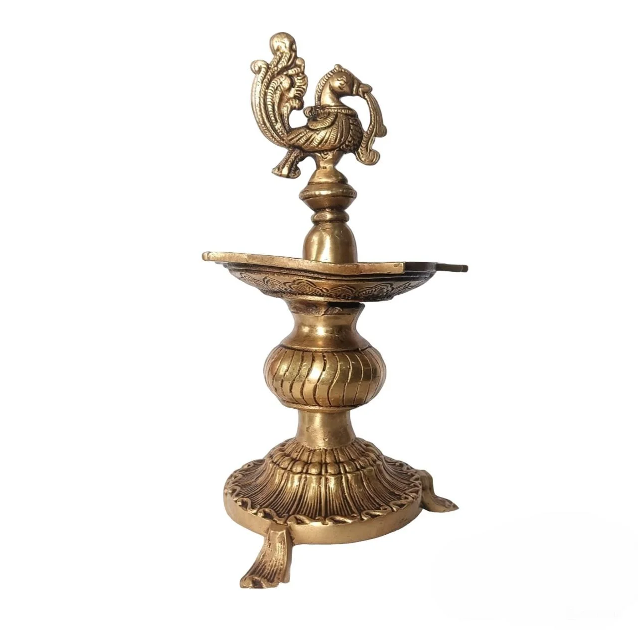 Brass Peacock Deep 9.5 Inch with Base for Traditional Pooja