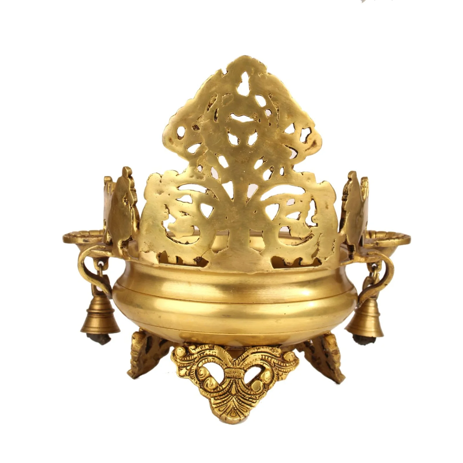 Handcrafted Brass Peacock Urli with Lamp and Bell for Pooja and Festive Décor