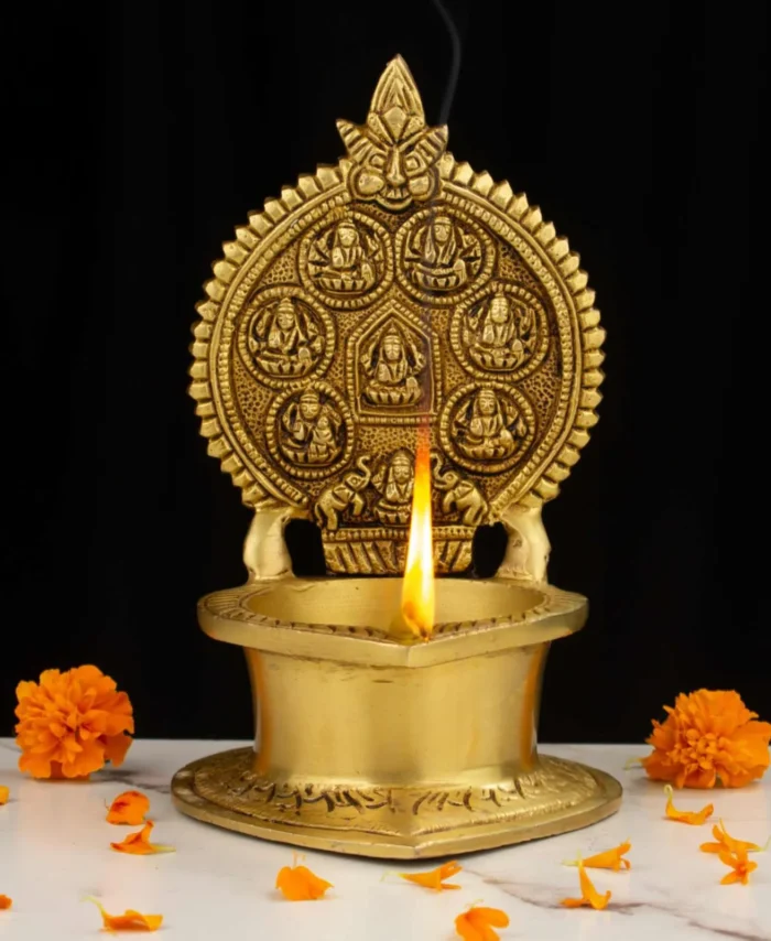 Pure Brass Ashta Lakshmi Lamp Big Size for Pooja and Gifts