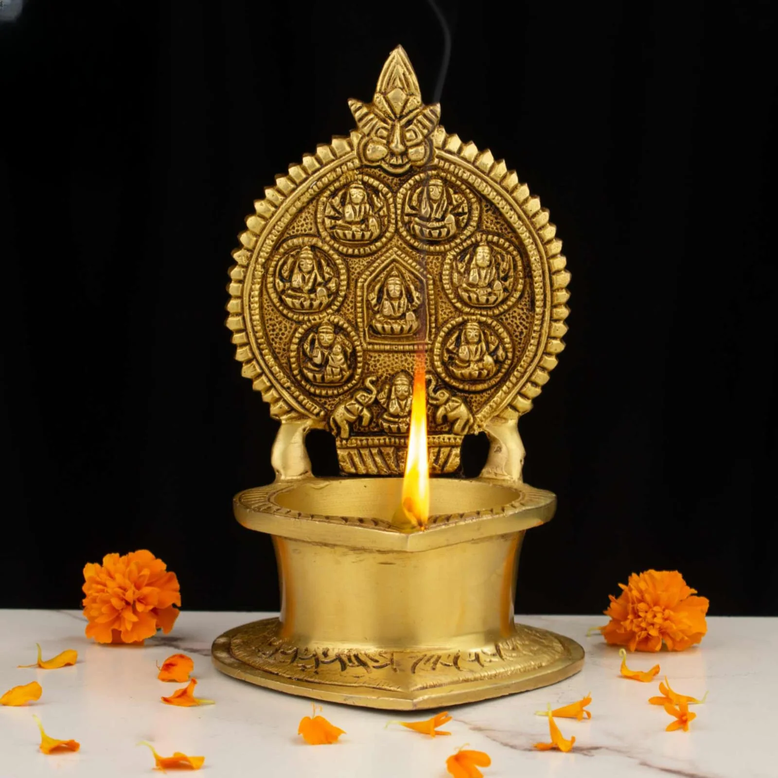 Pure Brass Ashta Lakshmi Lamp Big Size for Pooja and Gifts