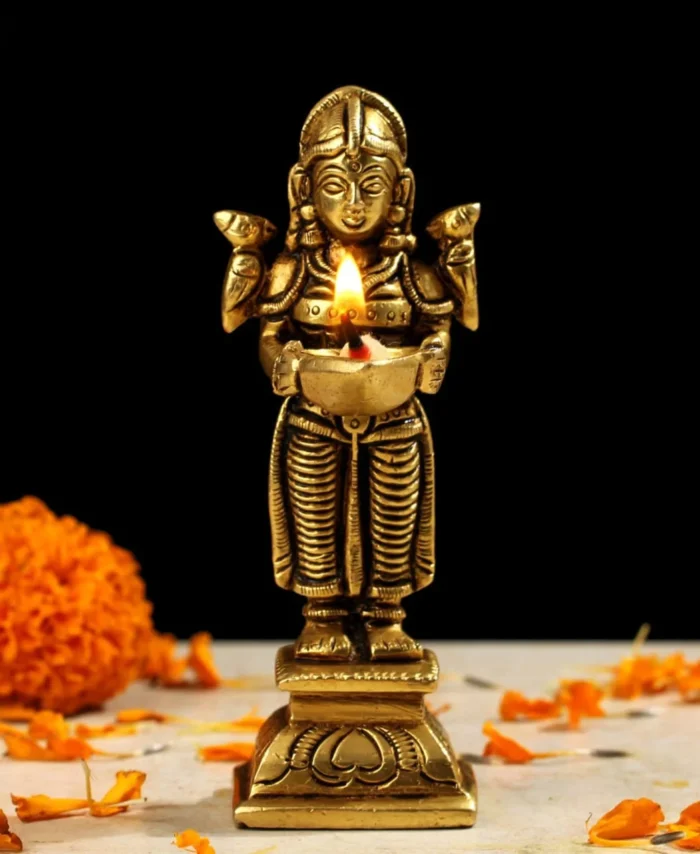 Handcrafted Small Brass Deep Lady Diya for Home and Pooja Decor
