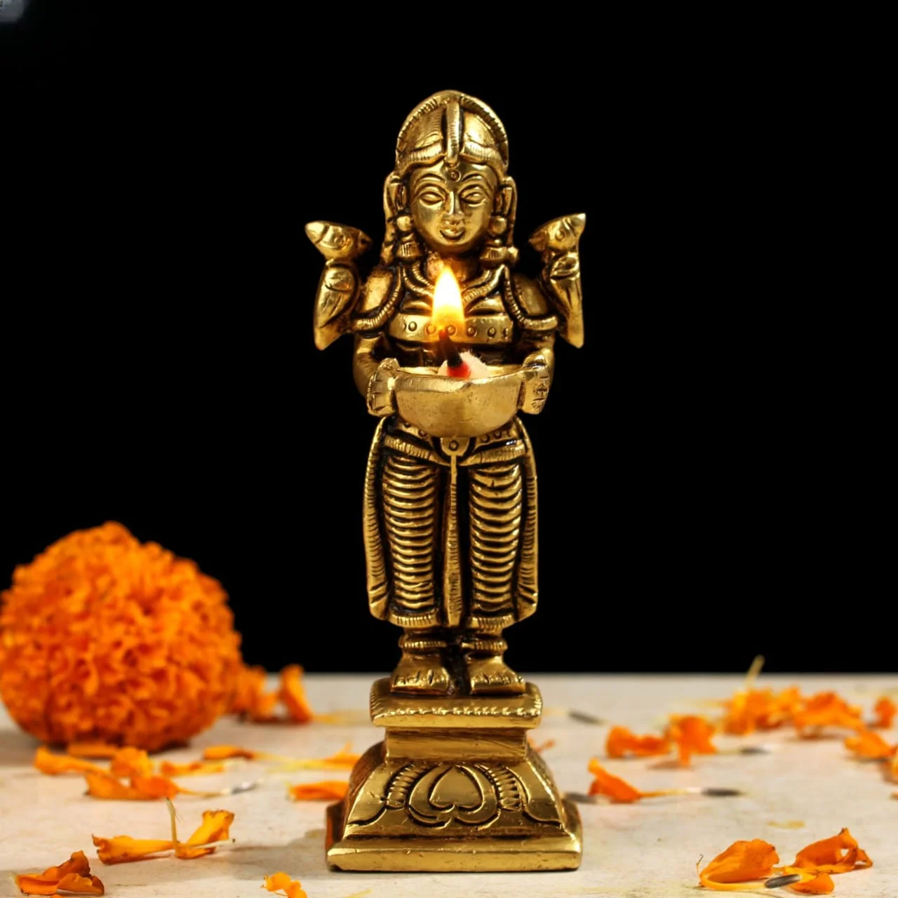 Handcrafted Small Brass Deep Lady Diya for Home and Pooja Decor