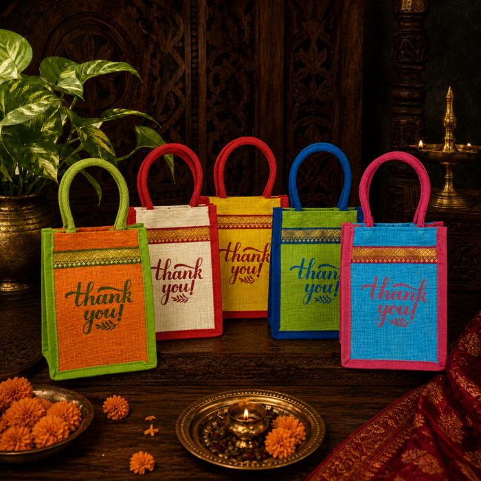 Thank You printed eco-friendly jute bag for return gifts and reusable shopping