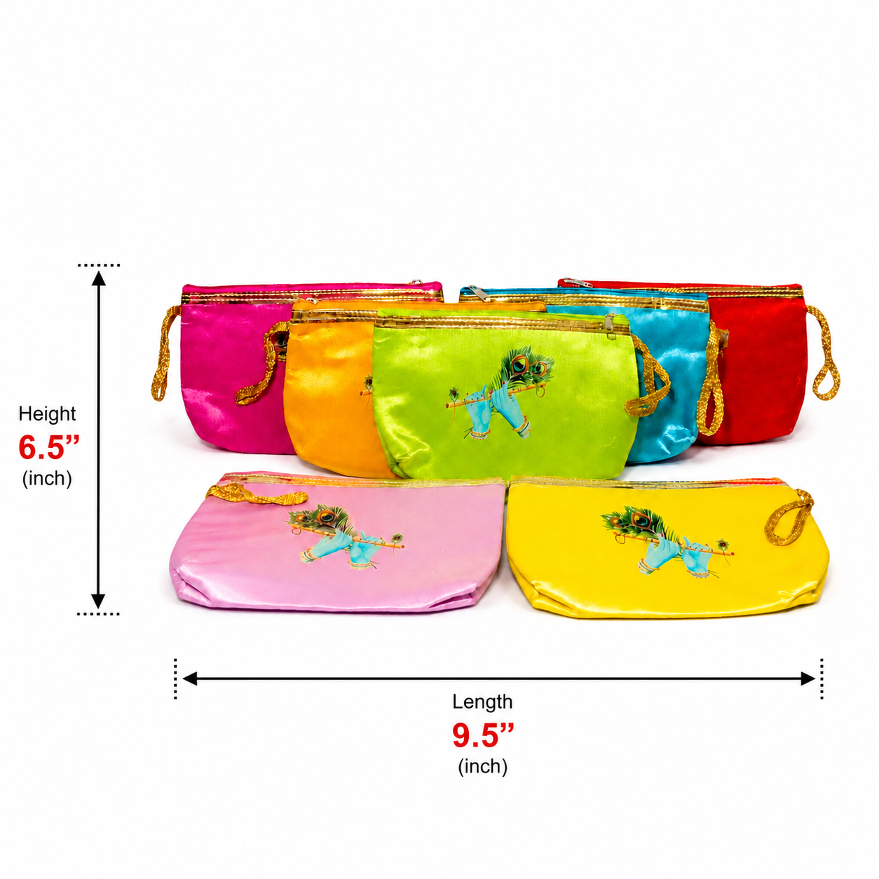Silk Krishna Hand with Flute Purse – Traditional Return Gift Bag for Women