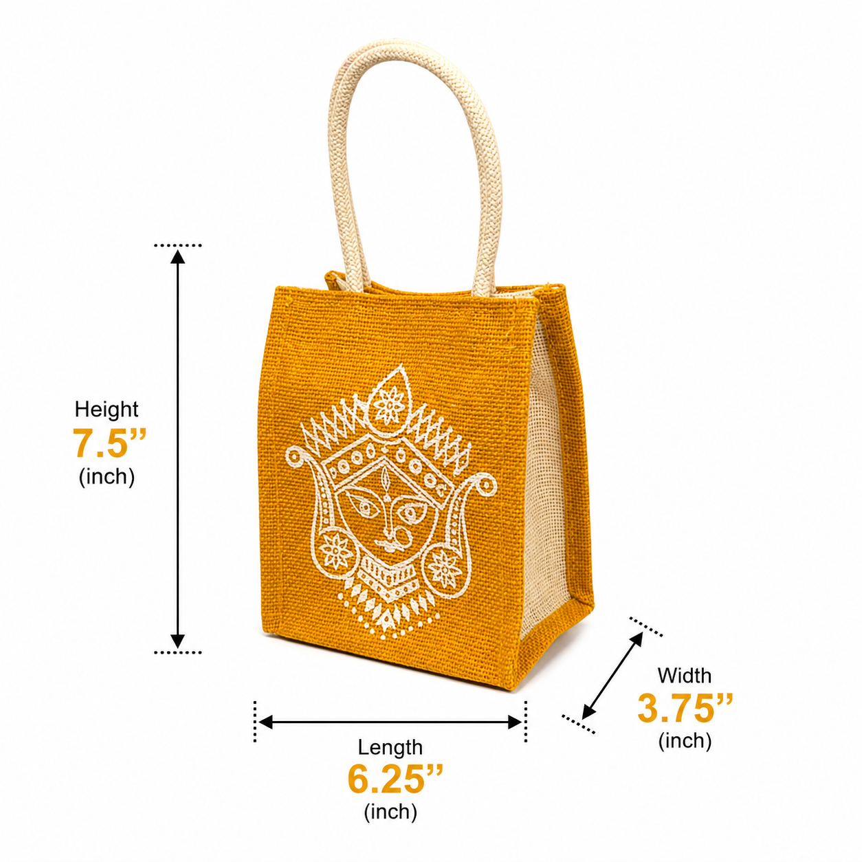 Goddess Durga Amman face printed eco-friendly jute bag for religious return gifts