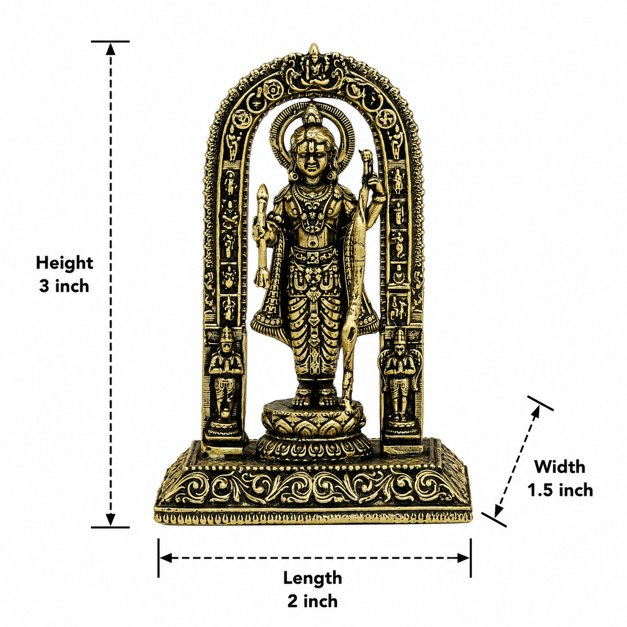 Premium brass Ram Lalla idol in golden finish – 3 inch Shree Ram statue for pooja, décor, and gifting