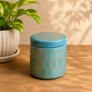 Premium Blue Tin Air Tight Container 3 Inch for Kitchen Storage