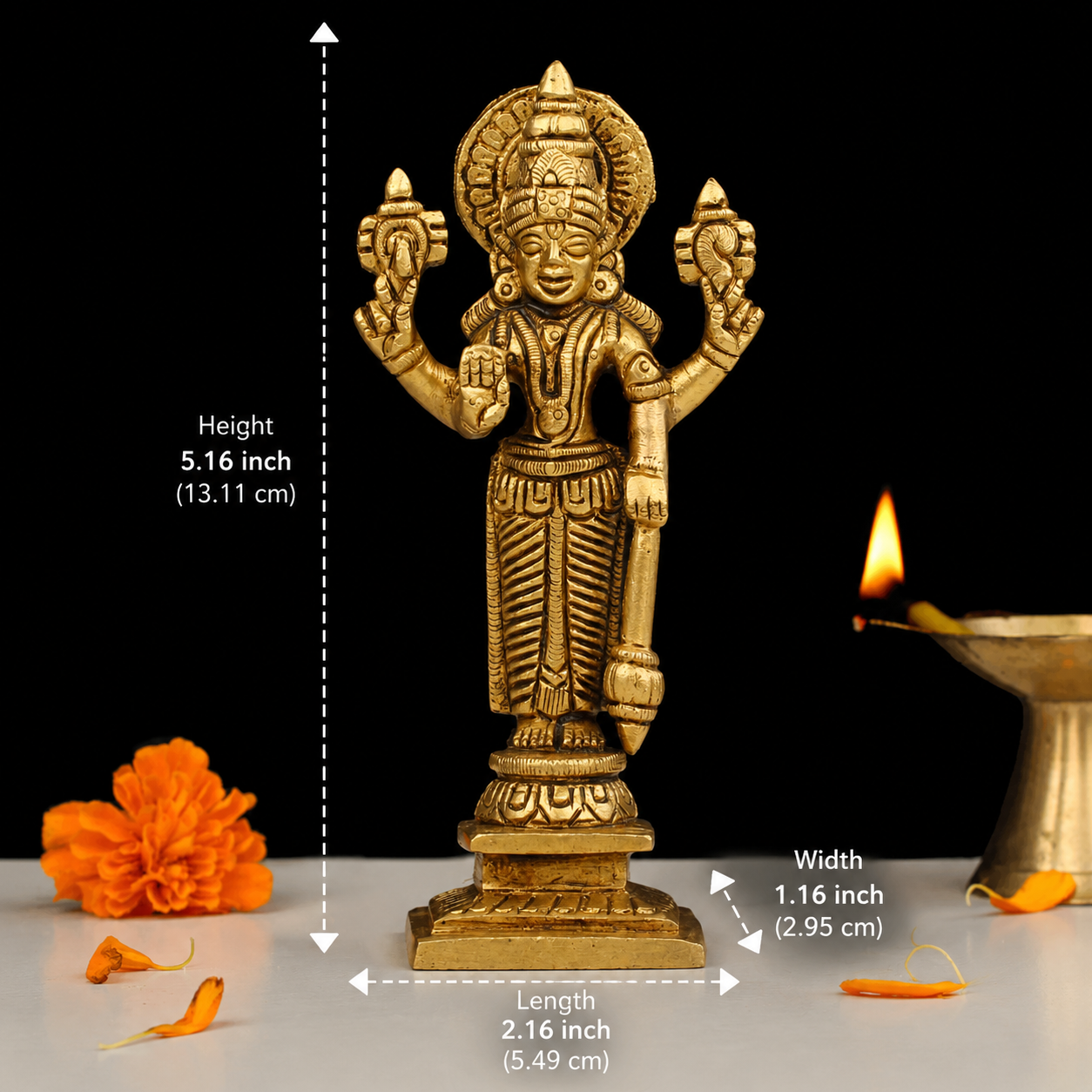 Brass Vishnu Standing Idol 8 Inch Statue for Home Temple Spiritual Decor