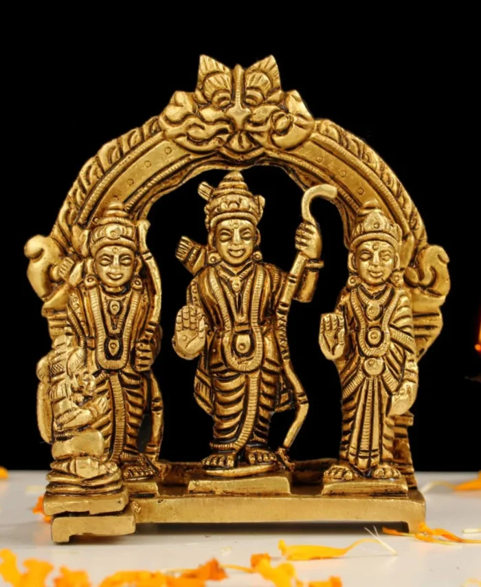 Brass Ram Darbar Idol 4 Inch – Lord Rama Sita and Lakshman Statue for Home Temple and Spiritual Decor