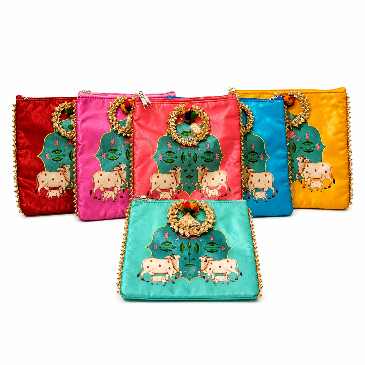 Gomatha Design Silk Potli Bags – Multicolor Return Gift Pouches