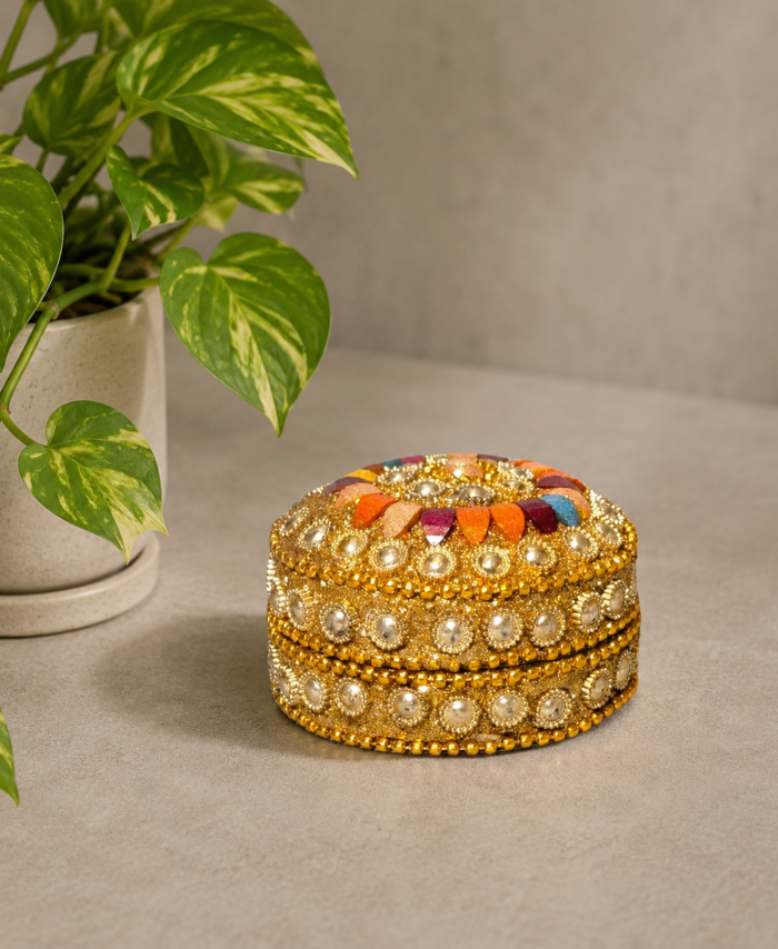 Handcrafted stone multi-colour kumkum holder for pooja and return gifting