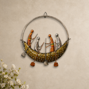 Multicolor round iron boat wall hanging showpiece for living room and nautical-themed home decor