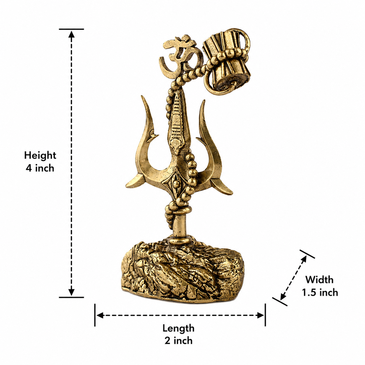 Brass Trishul with Om and Damru for pooja room, spiritual home decor idol