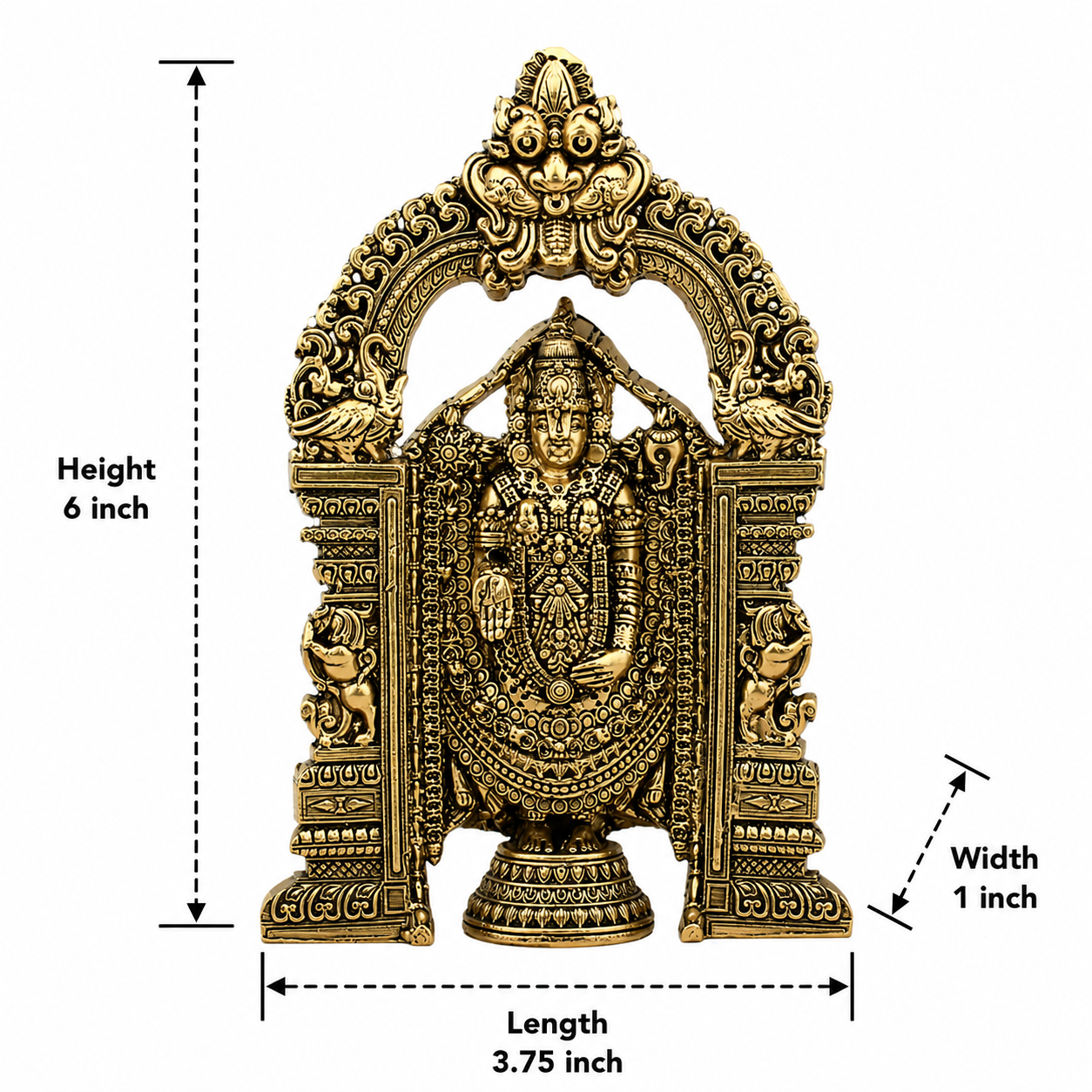 Premium brass Tirupati Balaji Venkateshwara idol in golden finish – 6 inch statue for pooja and home decor