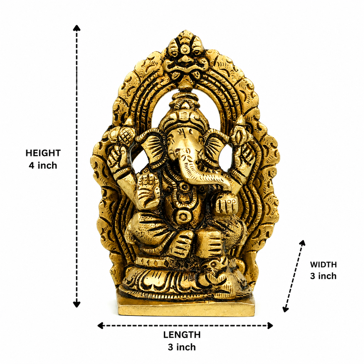4 Inch Brass Ganesha Idol for Pooja, Car Dashboard and Gift Purpose