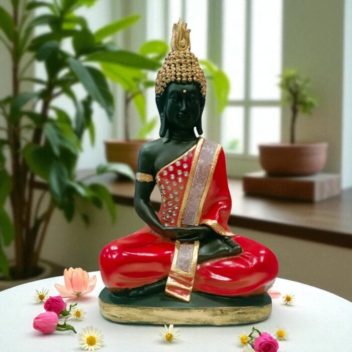 Big Size Meditating Black and Red Buddha Idol Statue for Home and Garden Decor