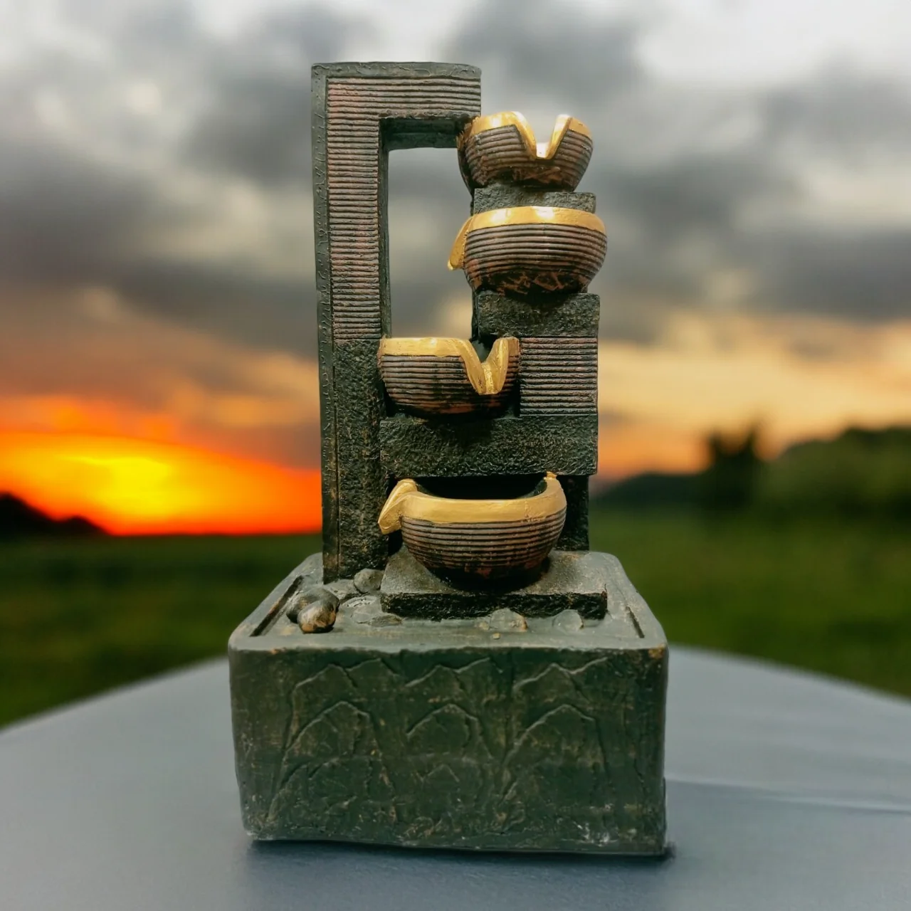 Modern rectangular tabletop lamp fountain with LED light for home and office decor