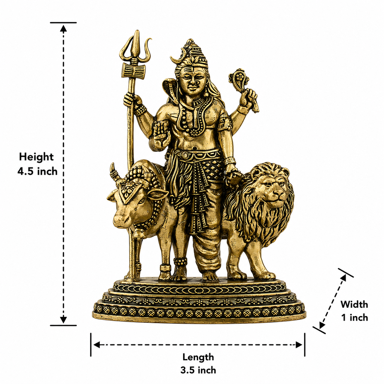 Brass Ardhanarishwar idol with golden finish – Lord Shiva and Parvati murti for pooja and home decor