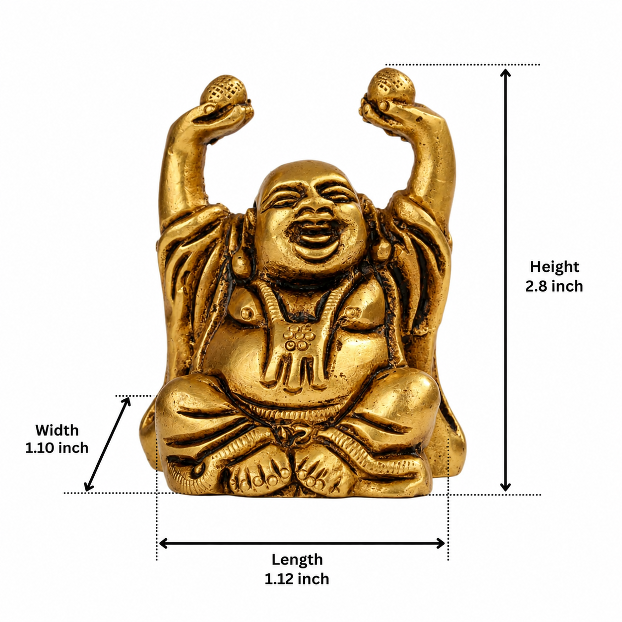 Small Brass Laughing Buddha Idol for Home Decor and Feng Shui Placement