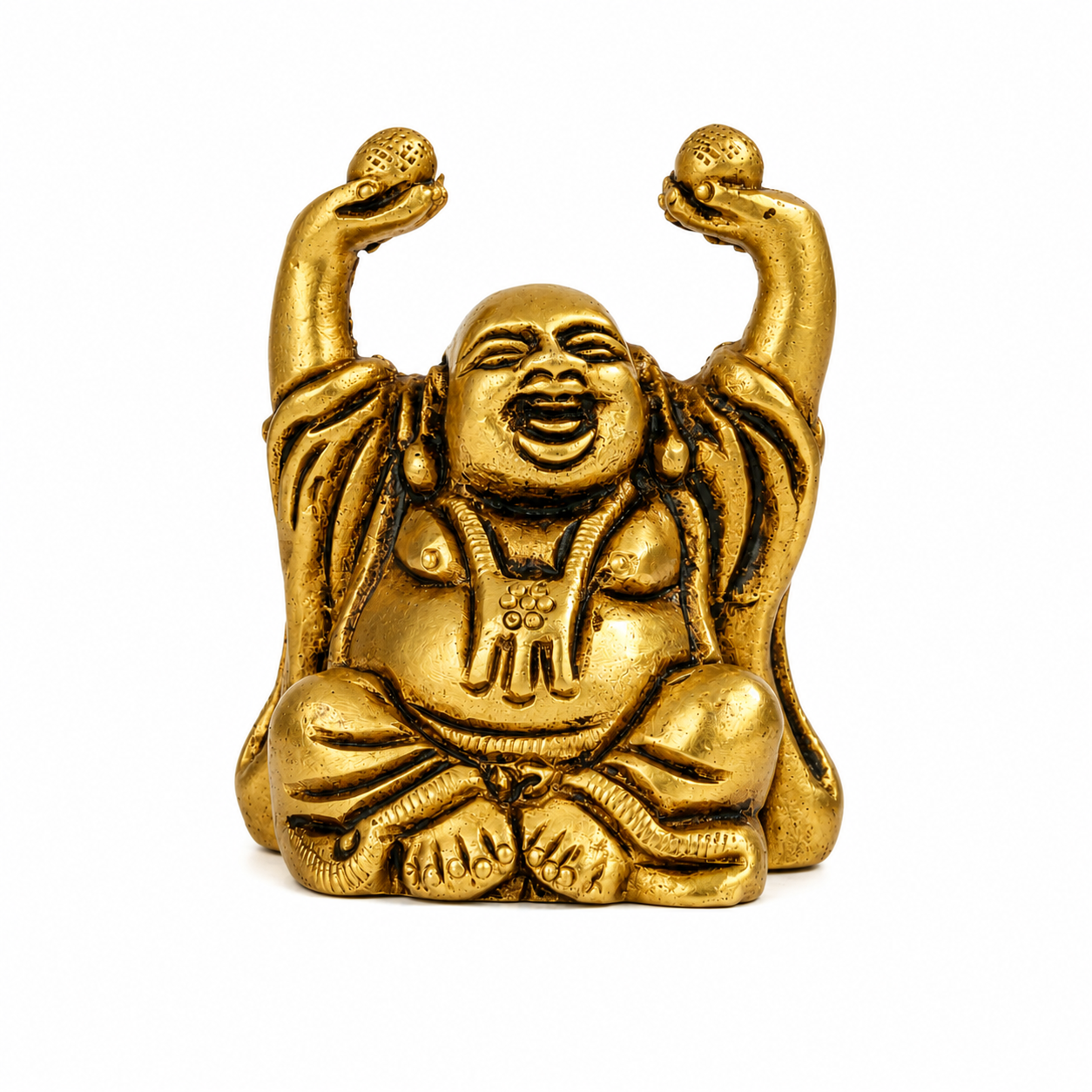 Small Brass Laughing Buddha Idol for Home Decor and Feng Shui Placement