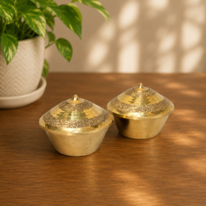 Traditional brass kumkum sindur box set of 2 for pooja and return gifts