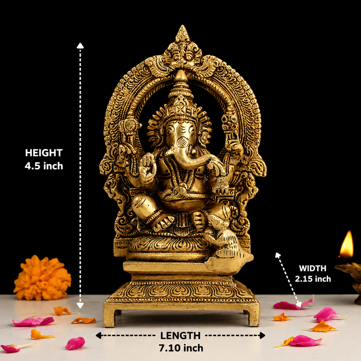 Brass Ganesha Idol with Thiruvachi Arch – Super Fine Handmade Pooja Statue
