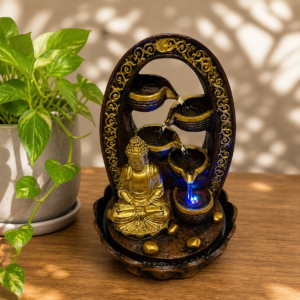 Lord Buddha indoor tabletop water fountain with LED lights for spiritual home décor