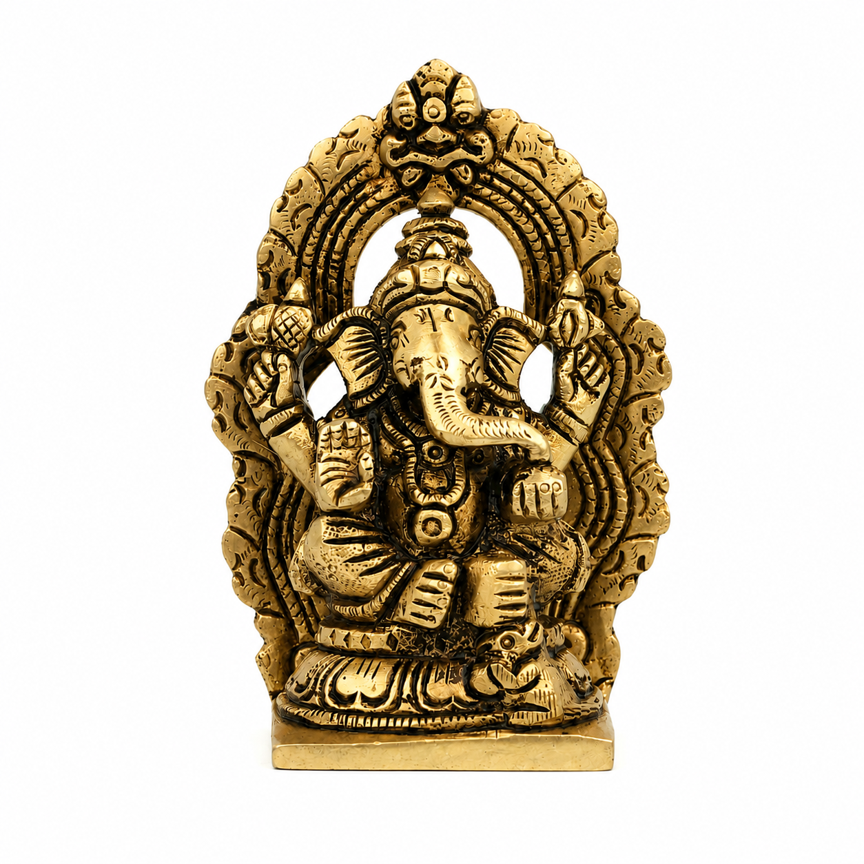 4 Inch Brass Ganesha Idol for Pooja, Car Dashboard and Gift Purpose