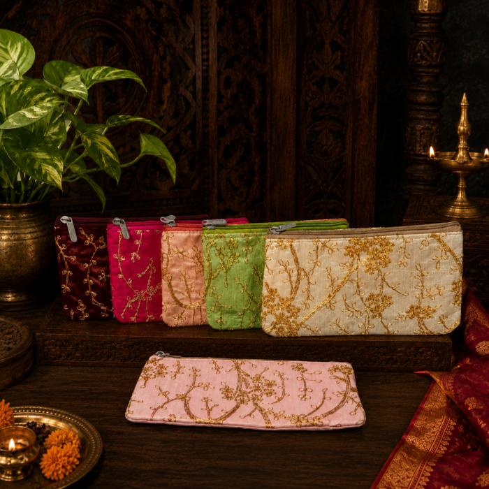 Silk Gold Embroidered Purse for Women - Ethnic Return Gift Bag