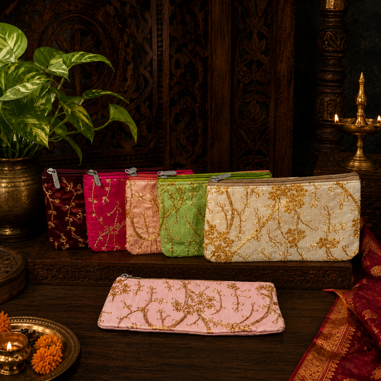 Silk Gold Embroidered Purse for Women - Ethnic Return Gift Bag