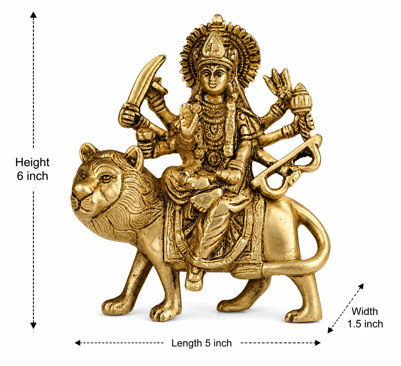 Handcrafted Brass Durga Maa Idol for Navaratri, Temple, and Home Pooja