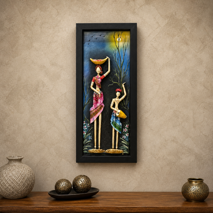 Handmade clay embossed wall painting with 3D texture and vibrant traditional design for home décor