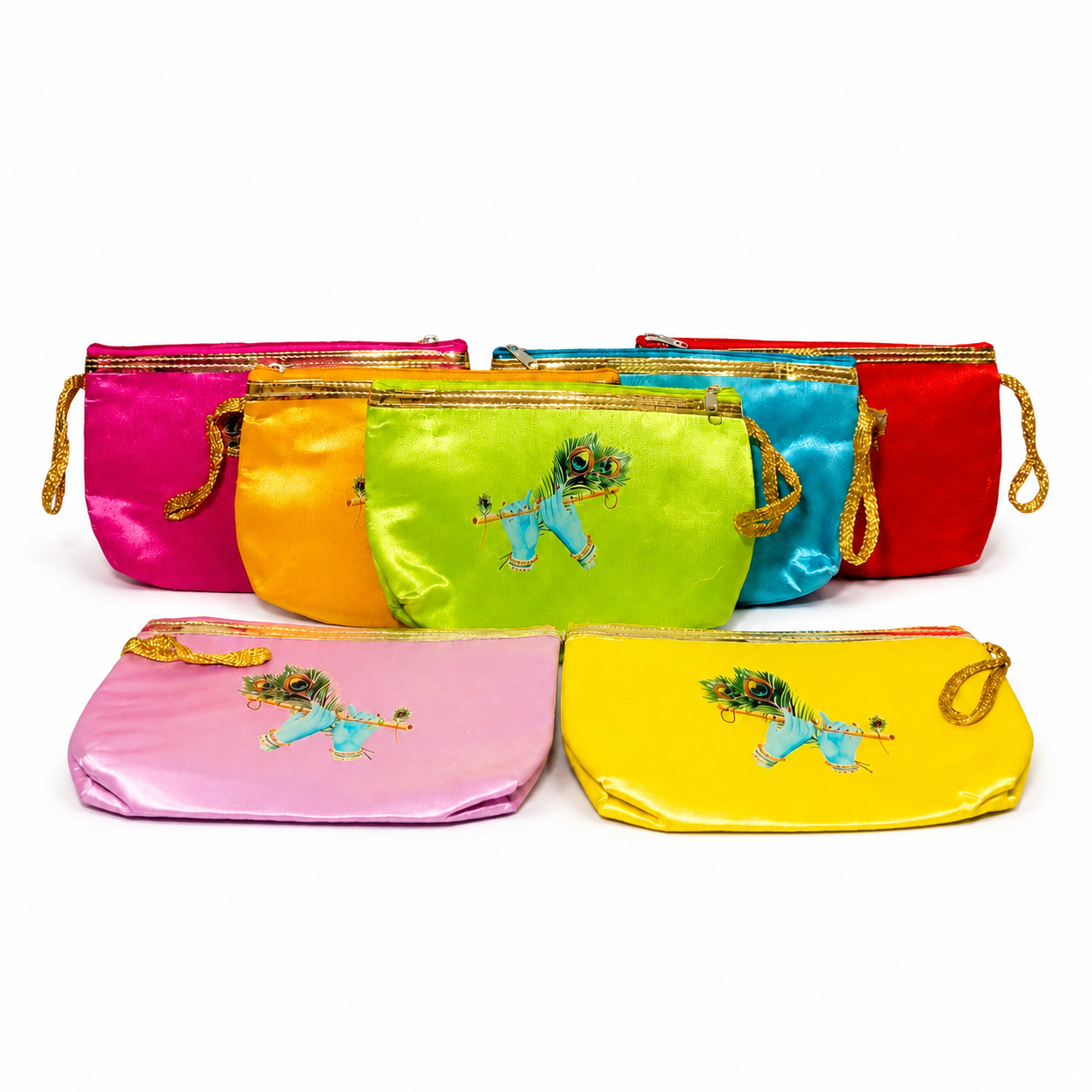 Silk Krishna Hand with Flute Purse – Traditional Return Gift Bag for Women