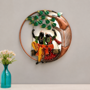 Multicolour Radha Krishna Jhula Ring Metal Wall Art with LED light for spiritual home décor