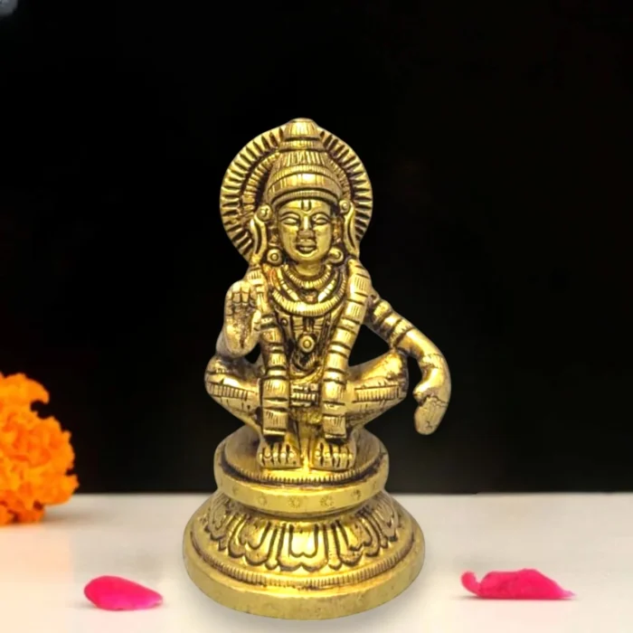 Brass Ayyappan Idol 3.25 Inch – Handmade Ayyappa Swamy Statue for Home Pooja