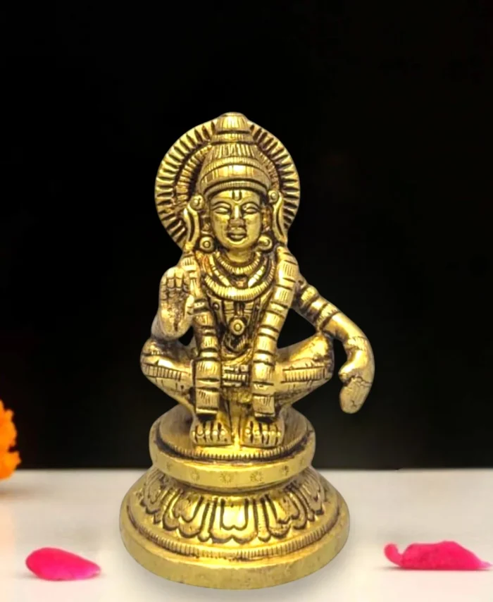 Brass Ayyappan Idol 3.25 Inch – Handmade Ayyappa Swamy Statue for Home Pooja
