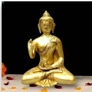 Brass Buddha Statue in Meditation Pose for Home and Office Decor