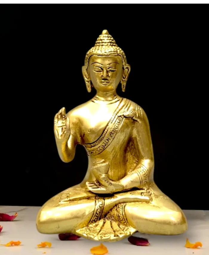 Brass Buddha Statue in Meditation Pose for Home and Office Decor