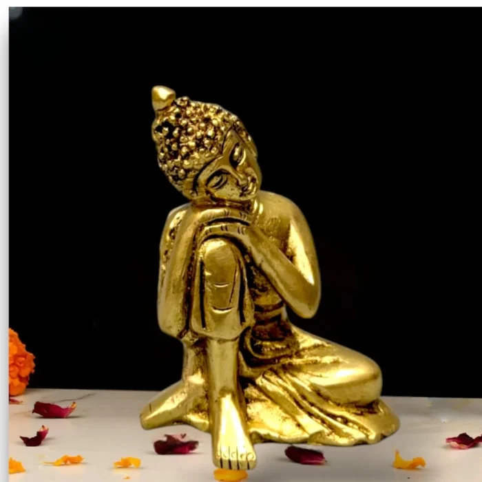 Brass Thinking Buddha Statue Sitting Pose for Home and Office Decor